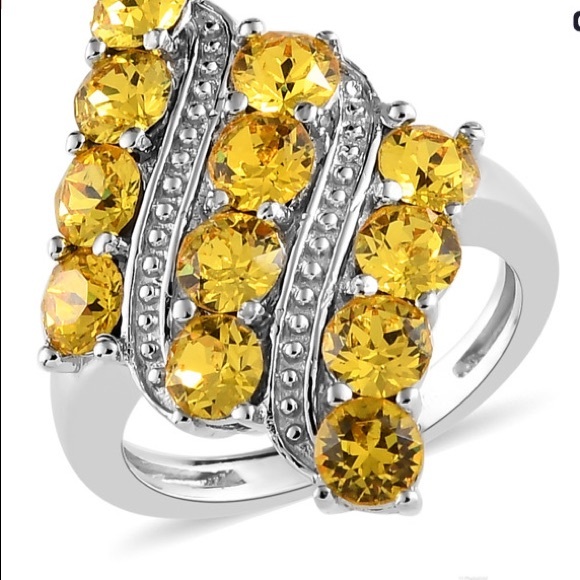 KARIS Light Color Topaz Crystal Elongated Ring in Platinum Bond - Picture 2 of 8